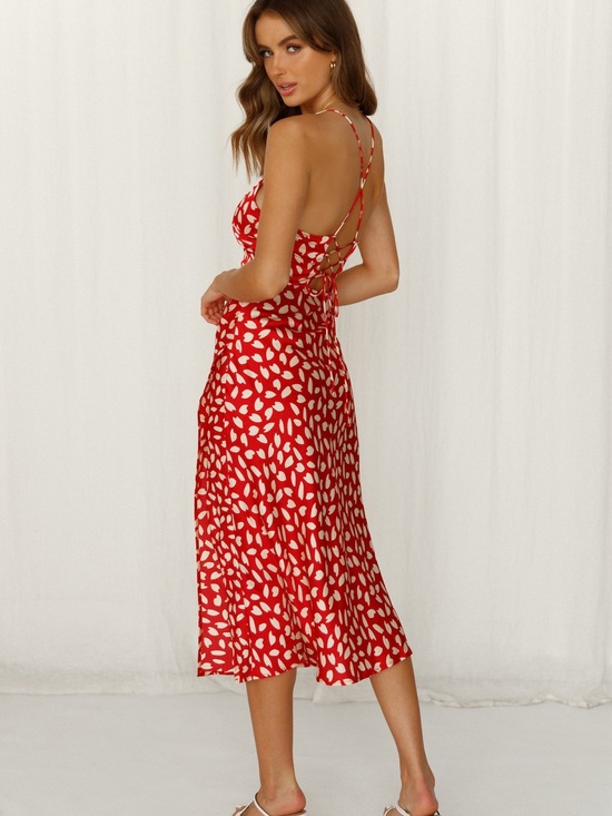 Hello Molly Dresses & Skirts - Hello Molly Red and White Printed Midi Slip Dress